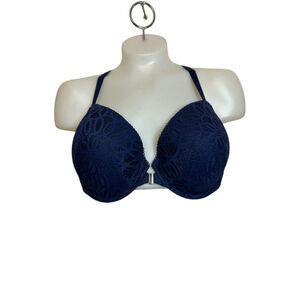 Navy Lace Push-Up Bra with Front Closure